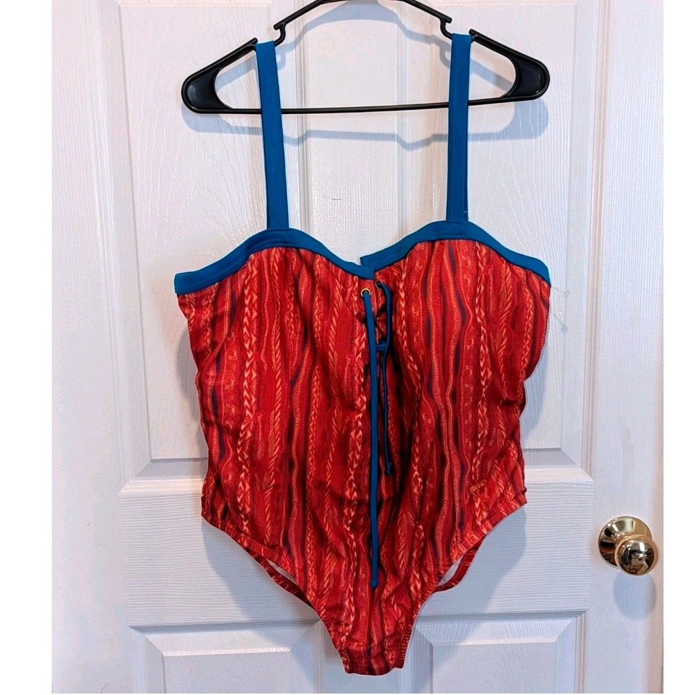 Y2K Coogi Austrailia Lace Up One Piece Swimsuit 3XL Retro Pin Up Plus‎ Size